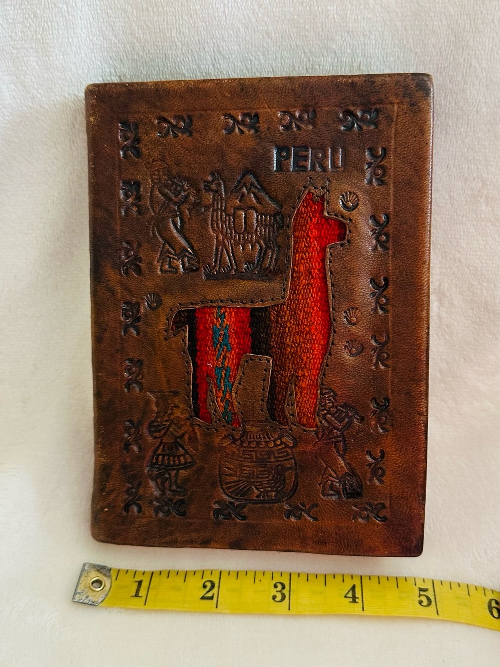 Machu Picchu Tooled Leather Notepad Vintage Handmade Souvenir Peru 7 X 5 Journal